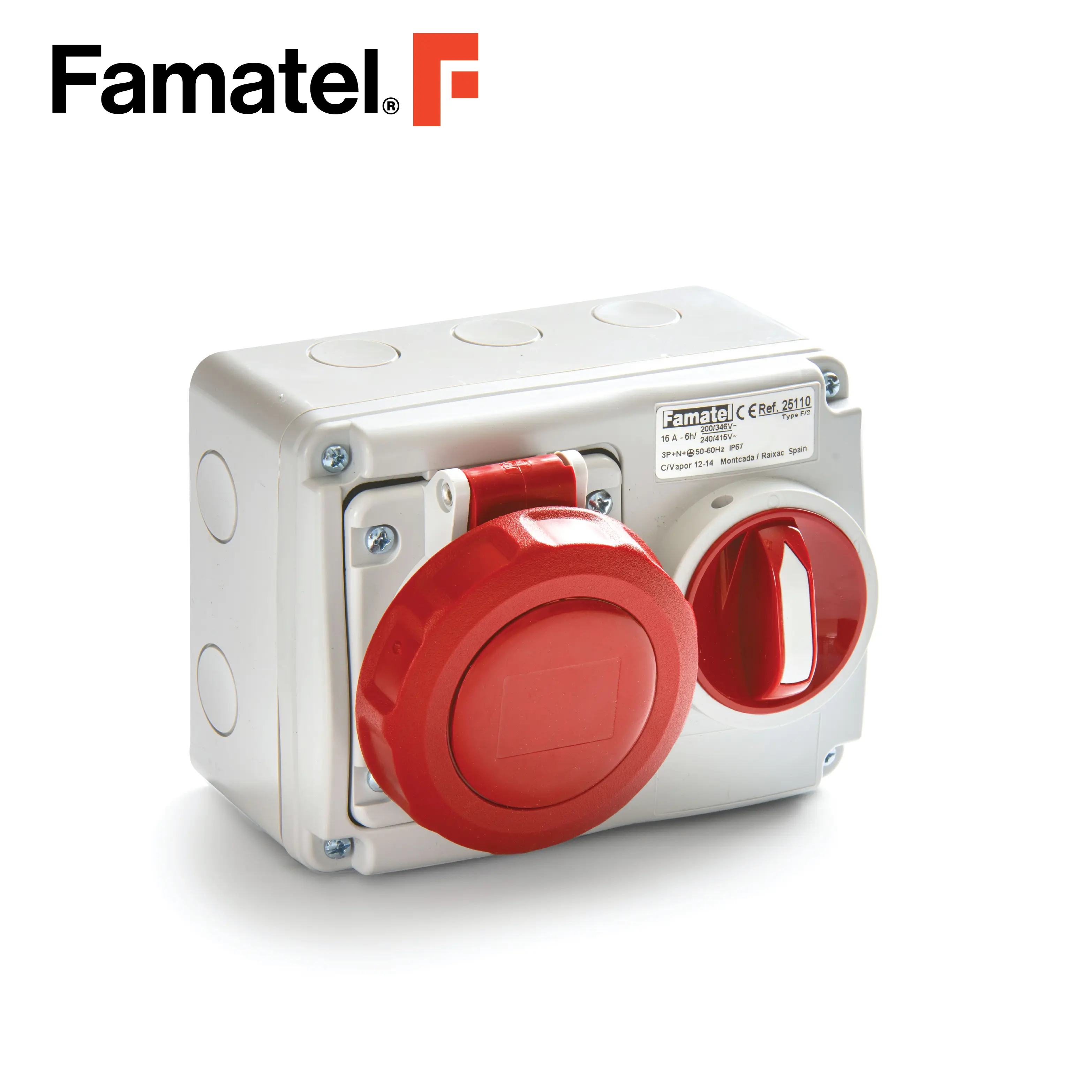 مقبس حائط صناعي مع محدد 3PH + N + PE 32A IP67