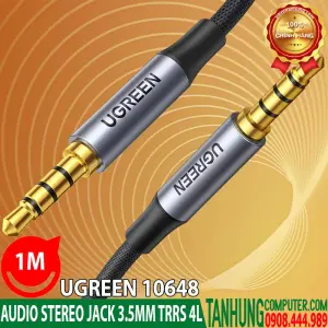 UGREEN 3.5mm ذكر إلى ذكر 4-Pole ميكروفون كابل صوت 1m (أزرق ألمنيوم shell + Braid)