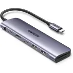 UGREEN USB-C إلى 2*USB 3.0 A+USB-C+HDMI 4K@30Hz max + SD/TF + PD محول متعدد الوظائف