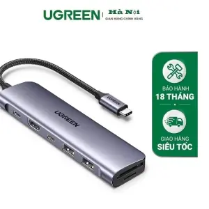 UGREEN USB-C إلى 2*USB 3.0 A+USB-C+HDMI 4K@30Hz max + SD/TF + PD محول متعدد الوظائف