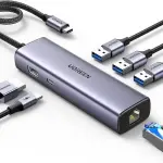 UGREEN USB-C إلى 3*USB 3.0 A + HDMI 4K@30Hz + RJ45 Gigabit + PD محول متعدد الوظائف