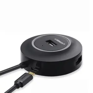 UGREEN USB 2.0 موزع 4 منافذ مع Micro USB منفذ طاقة 1m (أسود)