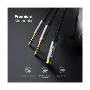 UGREEN 3.5mm أنثى إلى 2 ذكر كابل صوت غلاف ألمنيوم (أسود)