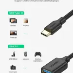 UGREEN USB-C Male To USB 3.0 A Female OTG Cable Black 15CM