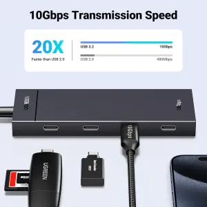 UGREEN 4-منفذ USB 3.2 Gen 2 موزع USB-C إلى 4xموزع USB-C