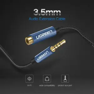 UGREEN 3.5mm ذكر إلى 3.5mm أنثى تمديد Braid 0.5m (أسود)