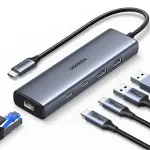 UGREEN 6-دخل-1 USB 3.2 C إلى USB-A 3.2+USB-A 2.0+2* USB-C 3.2 محول + Gigabit مع USB-C منفذ طاقة