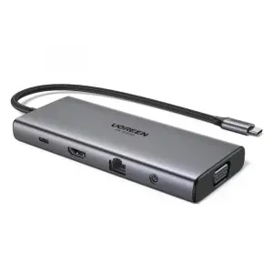 UGREEN 11-دخل-1 USB-C إلى 2xUSB-C 3.2+USB-A 3.2+USB-A 3.0+HDMI+VGA+RJ45 Gigabit+SD/TF+AUX3.5mm+PD محول