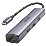 UGREEN USB-C إلى 3×USB-A 3.0 موزع حتى 5Gpbs + RJ45 (1000M) محول إيثرنت (ألمنيوم علبة)