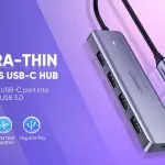 UGREEN USB-C To 4-Port USB 3.0 Hub up to 5Gpbs Hub with USB-C Power Supply (ABS case+Metallic paint)