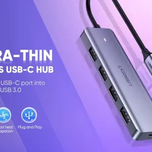 UGREEN USB-C To 4-Port USB 3.0 Hub up to 5Gpbs Hub with USB-C Power Supply (ABS case+Metallic paint)