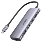 UGREEN USB-C إلى 3 منافذ USB3.0-A موزع + HDMI + TF/SD مع PD (رمادي فضائي)