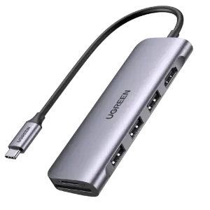 UGREEN USB-C إلى 3 منافذ USB3.0-A موزع + HDMI + TF/SD مع PD (رمادي فضائي)