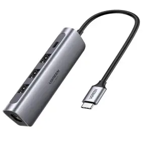 UGREEN USB-C 3*USB A 3.0 + HDMI 4K 2.0 + USB-C PD Multifunction Adapter (Space Gray) (Aluminium Case)