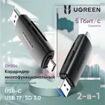 UGREEN متعدد الوظائف قارئ بطاقات (أسود)