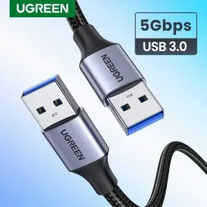 UGREEN USB-A ذكر إلى USB-A ذكر USB 3.0 غلاف ألمنيوم كابل مضفر 1m (أسود)