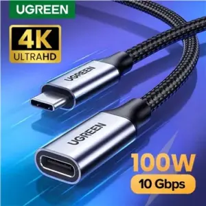 UGREEN USB-C ذكر إلى أنثى Gen2 5A كابل مضفر 0.5m (أسود)